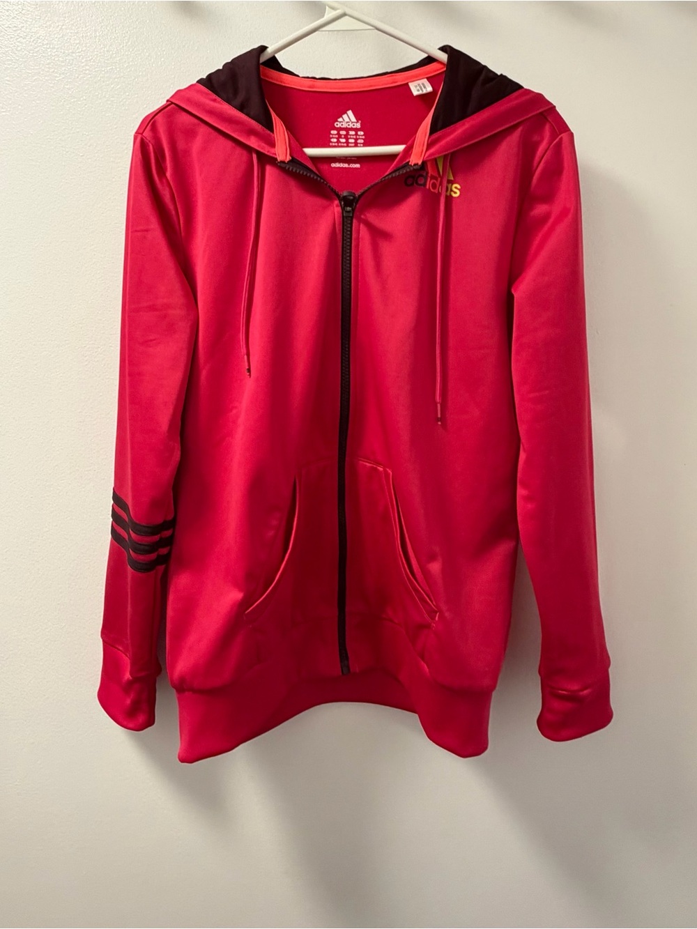 NWOT Retro Adidas Women’s Red Full Zip Hoodie Track Jacket M Black 3 Stripes